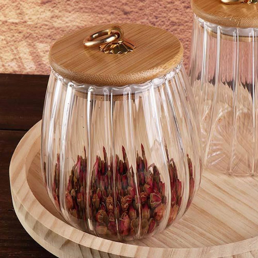 Round Seasoning Spice Pot With Wood Lid, Transparent Glass Seasoning Pot, Multipurpose Glass Storage Container Round Seasoning Spice Pot With Wood Lid, Transparent Glass Seasoning Pot, Multipurpose Glass Storage Container